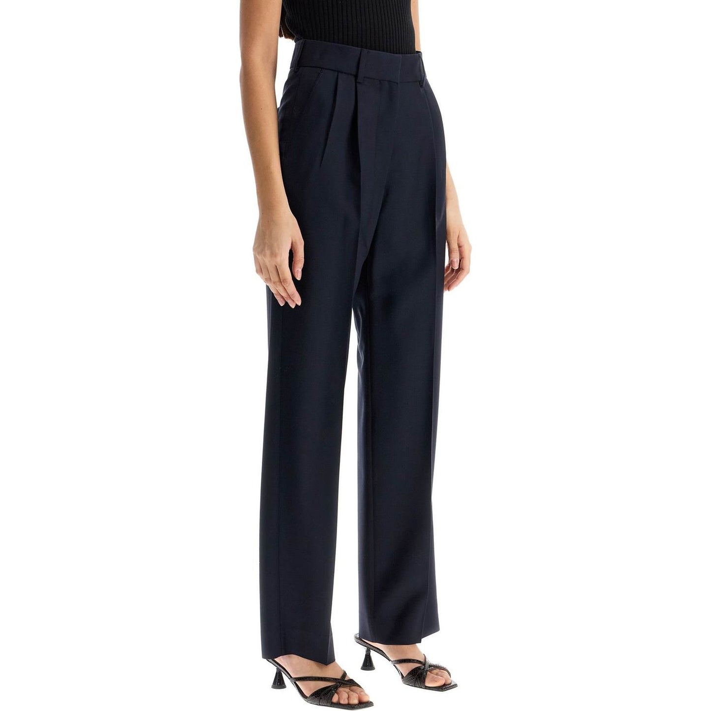 Blaze Milano navy blue virgin wool and mohair high-waisted pants