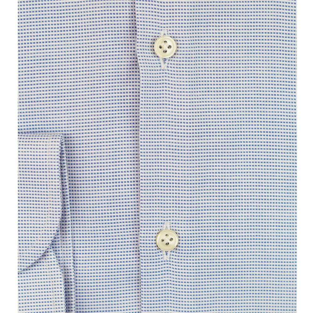 Bagutta blue cotton men's shirt with French collar, slim fit, and mother-of-pearl buttons, showcasing modern elegance and comfort.