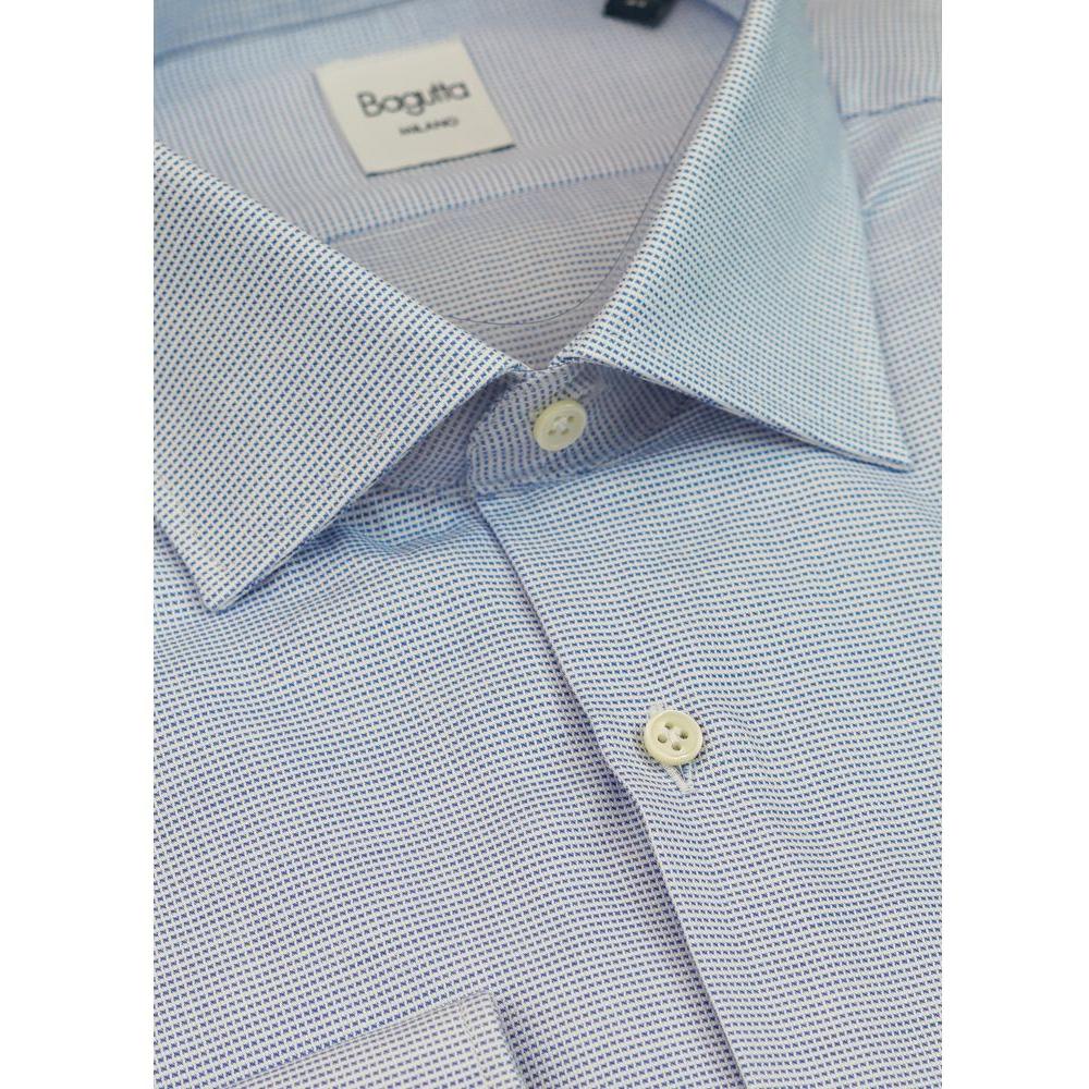 Bagutta Blue Cotton Men's Shirt with French collar and mother-of-pearl buttons, ideal for a sophisticated, trendsetting look.