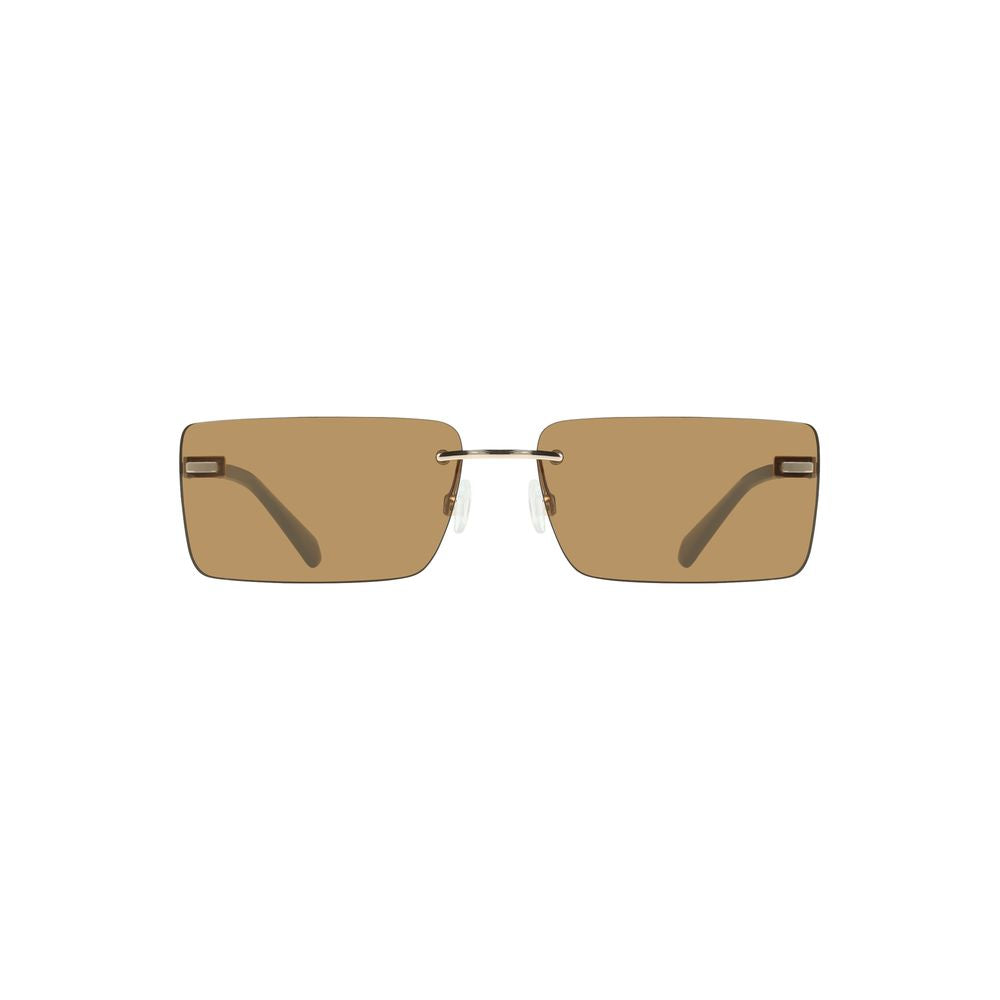 Calvin Klein beige metal women's sunglasses with brown rectangular lenses, minimalist and fashionable for contemporary style.