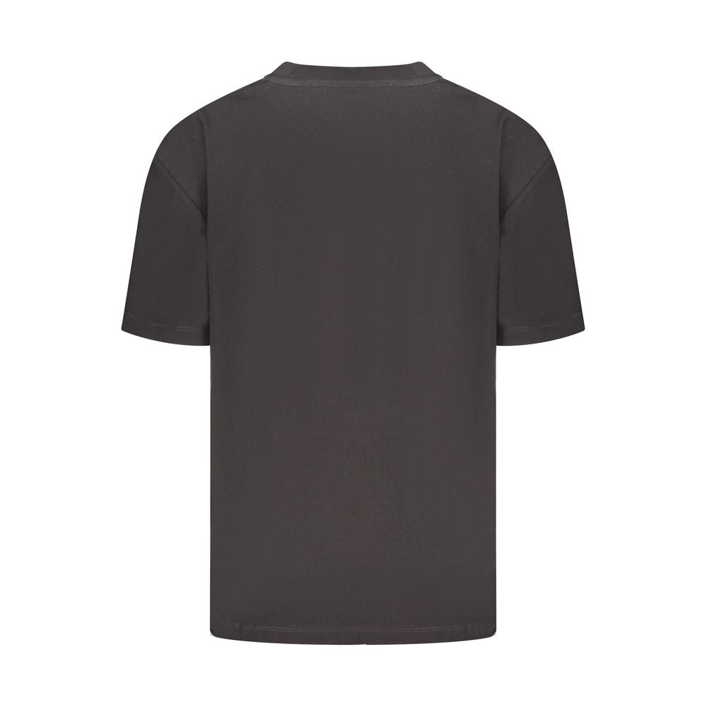 Back view of Calvin Klein black cotton women's T-shirt showcasing premium fabric and sleek design.