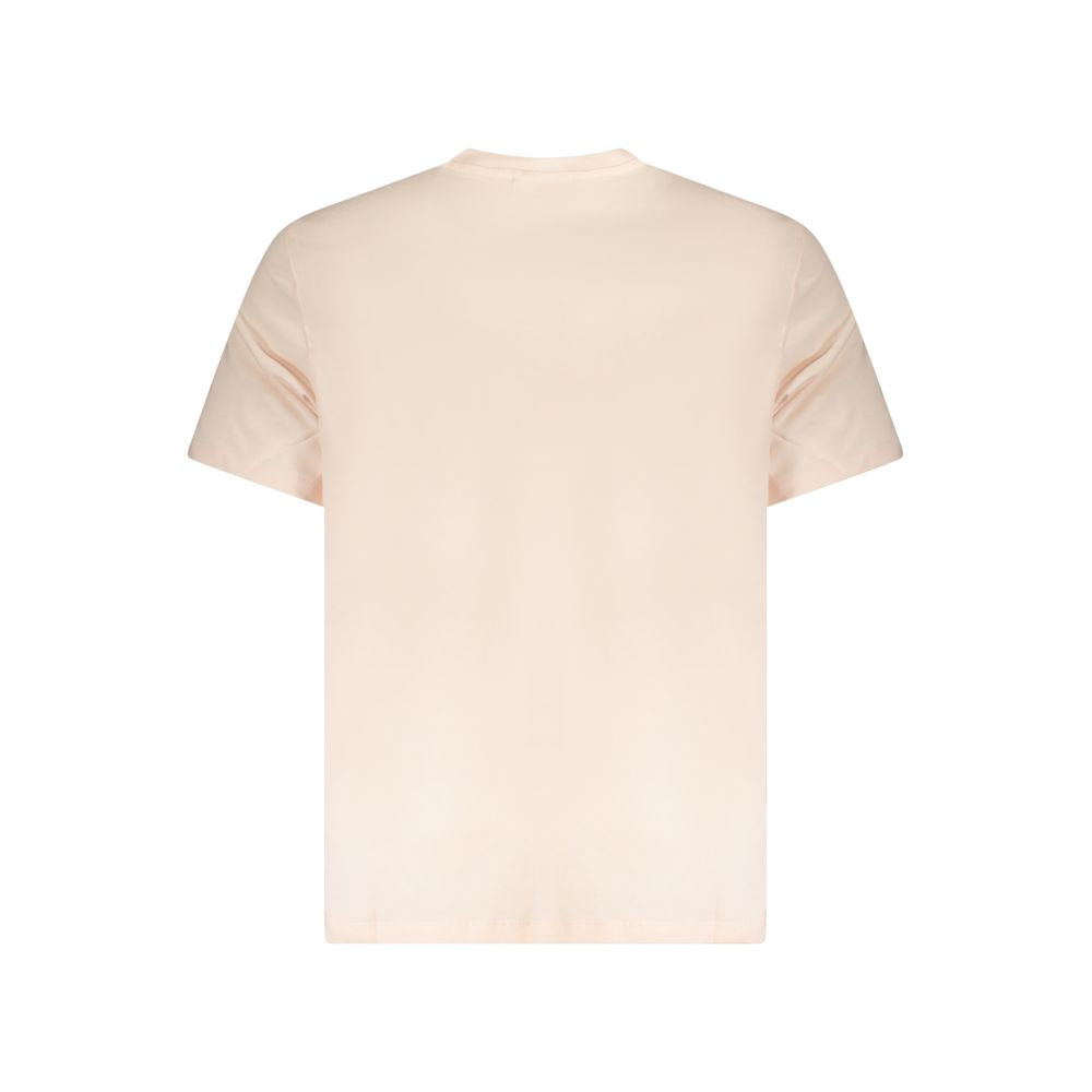 Back view of Calvin Klein pink cotton men's t-shirt with crew neck and embroidered logo, perfect for casual luxury and comfort.