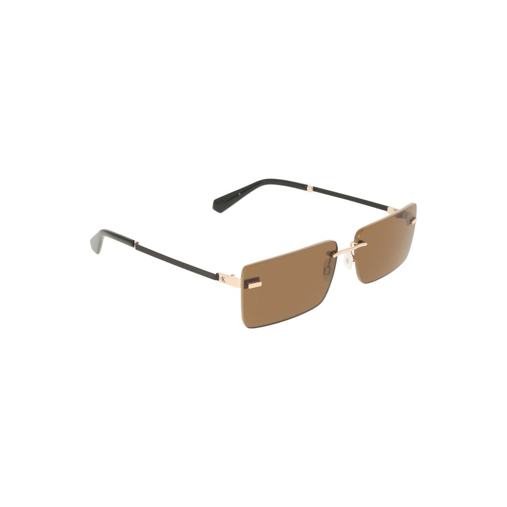 Calvin Klein Beige Metal Women Sunglasses with Brown Rectangular Lenses, Sleek and Modern Design for Fashion-Forward Individuals