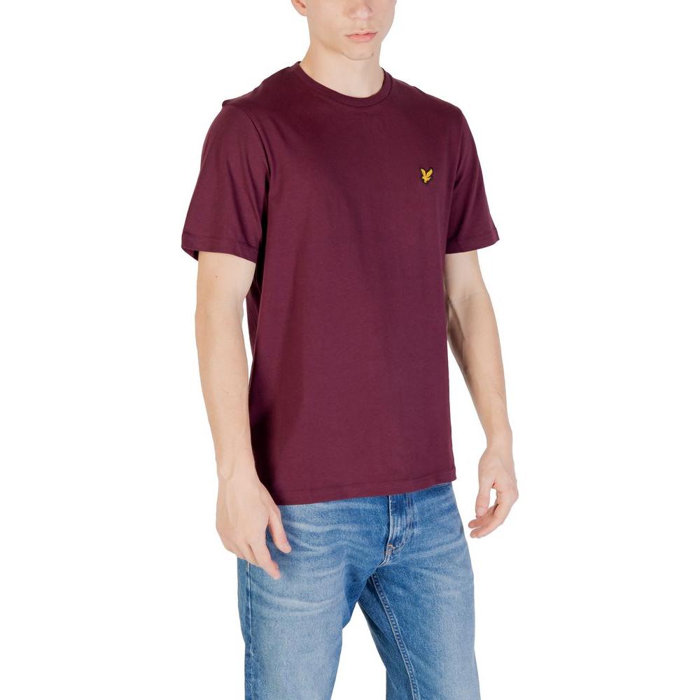 Lyle & Scott Bordeaux Cotton T-Shirt with short sleeves, featuring a simple, modern design worn by a model, ideal for casual occasions.