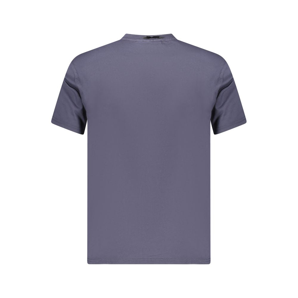 Back view of Napapijri blue cotton men's T-shirt, showcasing short sleeves and eco-friendly design for sustainable fashion.