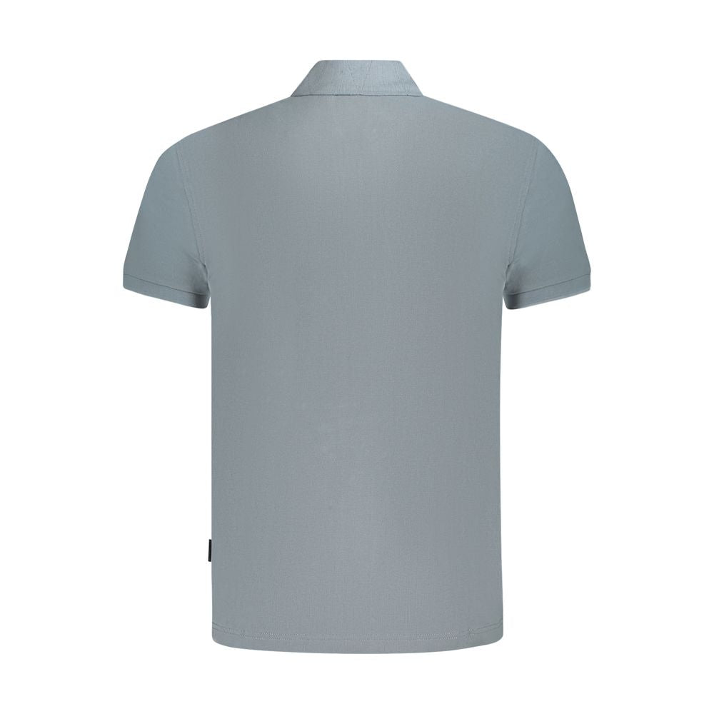 Back view of Napapijri gray cotton men's polo shirt, showcasing breathable fabric and relaxed fit, ideal for smart-casual style.