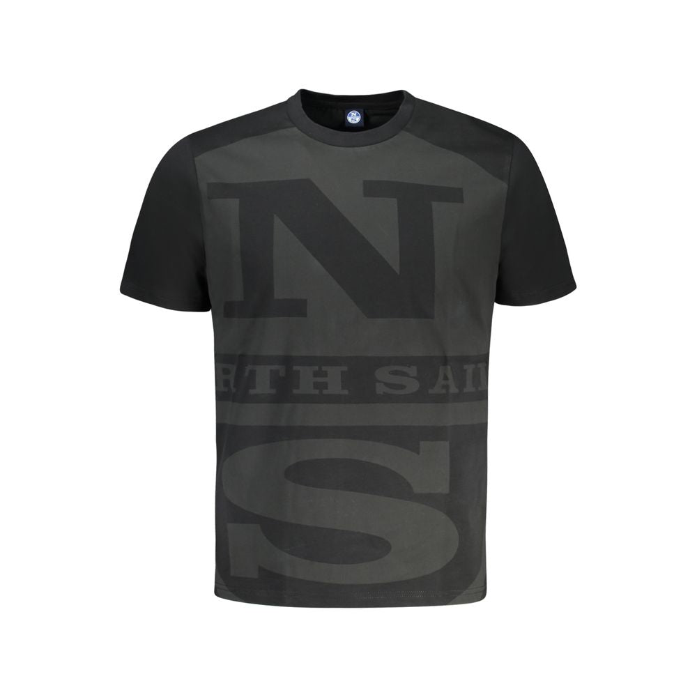 North Sails black cotton men's t-shirt with bold logo print, short-sleeve crew neck, crafted for comfort and style.