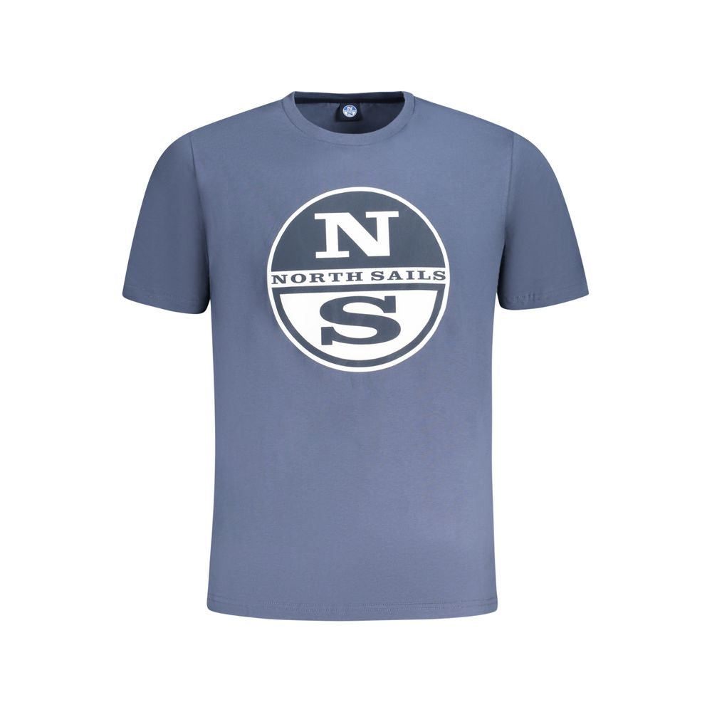 North Sails blue cotton men's T-shirt with logo, short sleeves, and crew neck, perfect for casual wear and fashion-forward individuals.