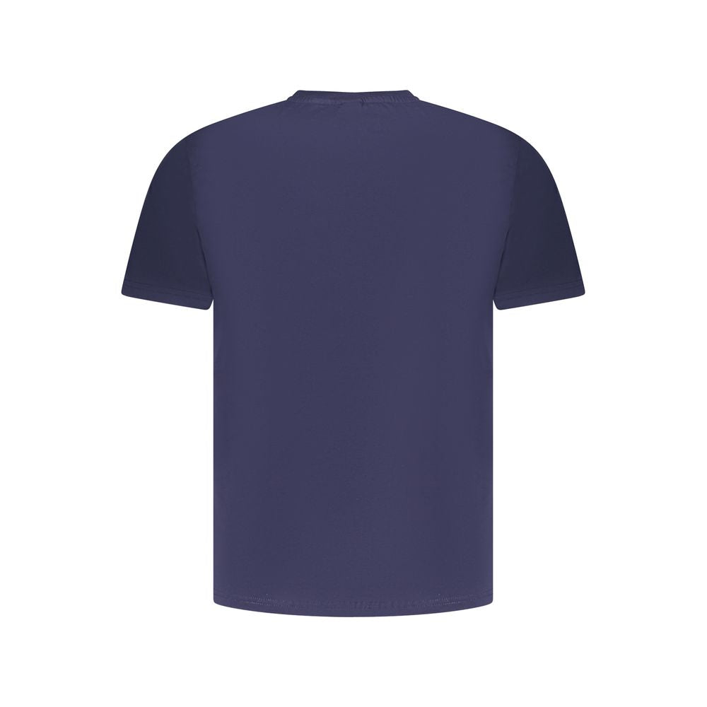 Back view of North Sails blue cotton men's T-shirt with short sleeves, showcasing nautical style and comfort.