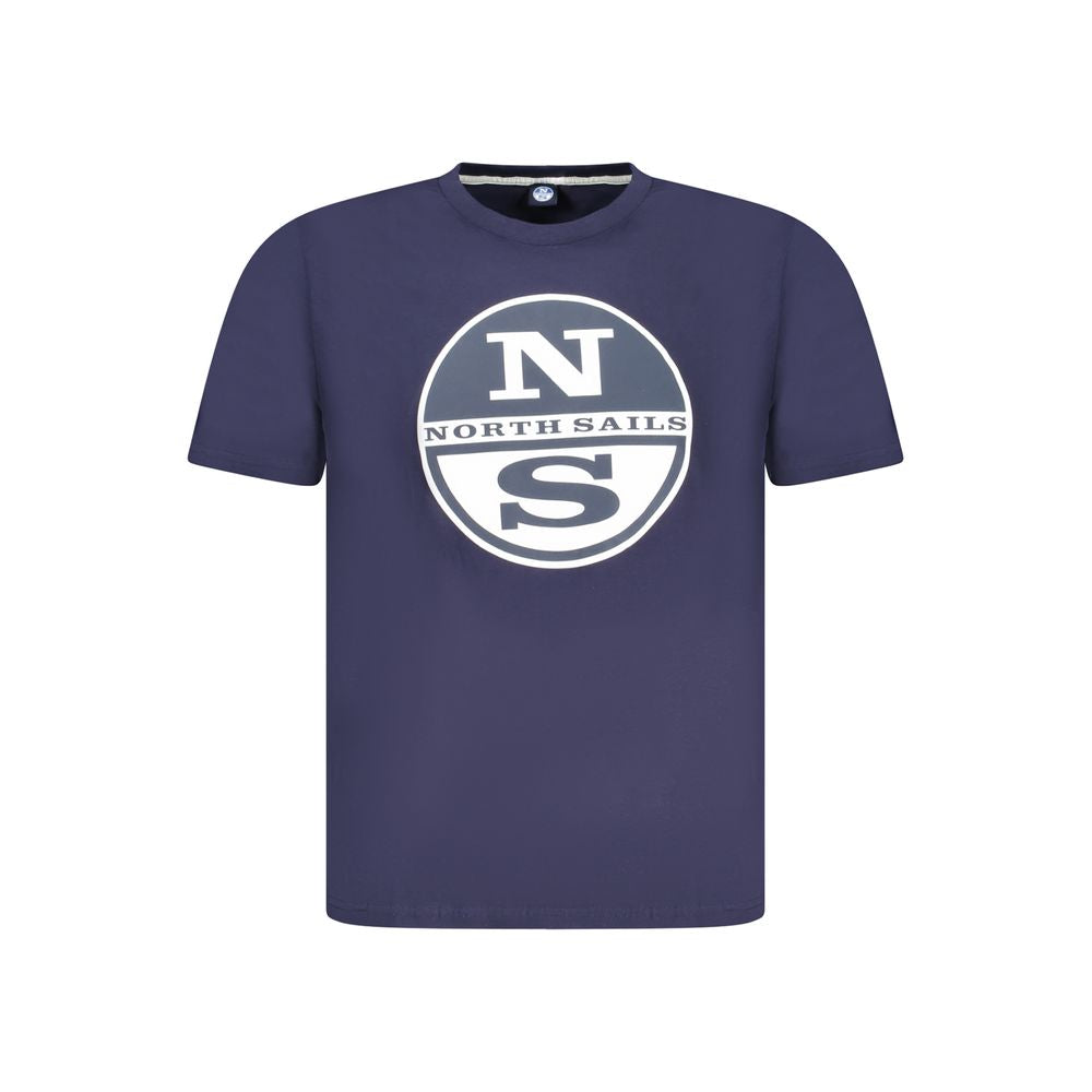 North Sails blue cotton men’s T-shirt with logo, short sleeves, crafted from breathable fabric for comfort and nautical style.