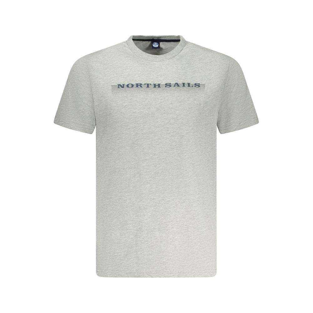 North Sails gray cotton men's T-shirt with crew neck and logo print, offering breathable comfort and stylish casual wear.