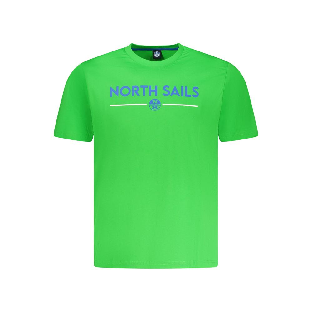 North Sails green cotton men’s T-shirt with bold logo and graphic print, short-sleeved, perfect for casual style.