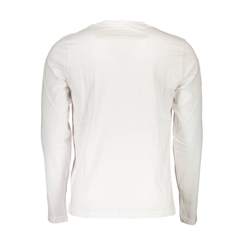 Back view of North Sails white cotton men's long sleeve T-shirt showcasing premium fabric and logo design.
