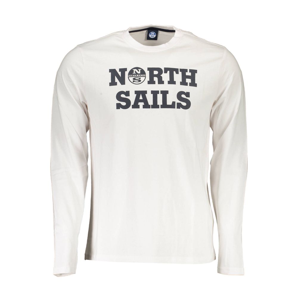 North Sails white cotton men's long sleeve T-shirt with bold print and logo