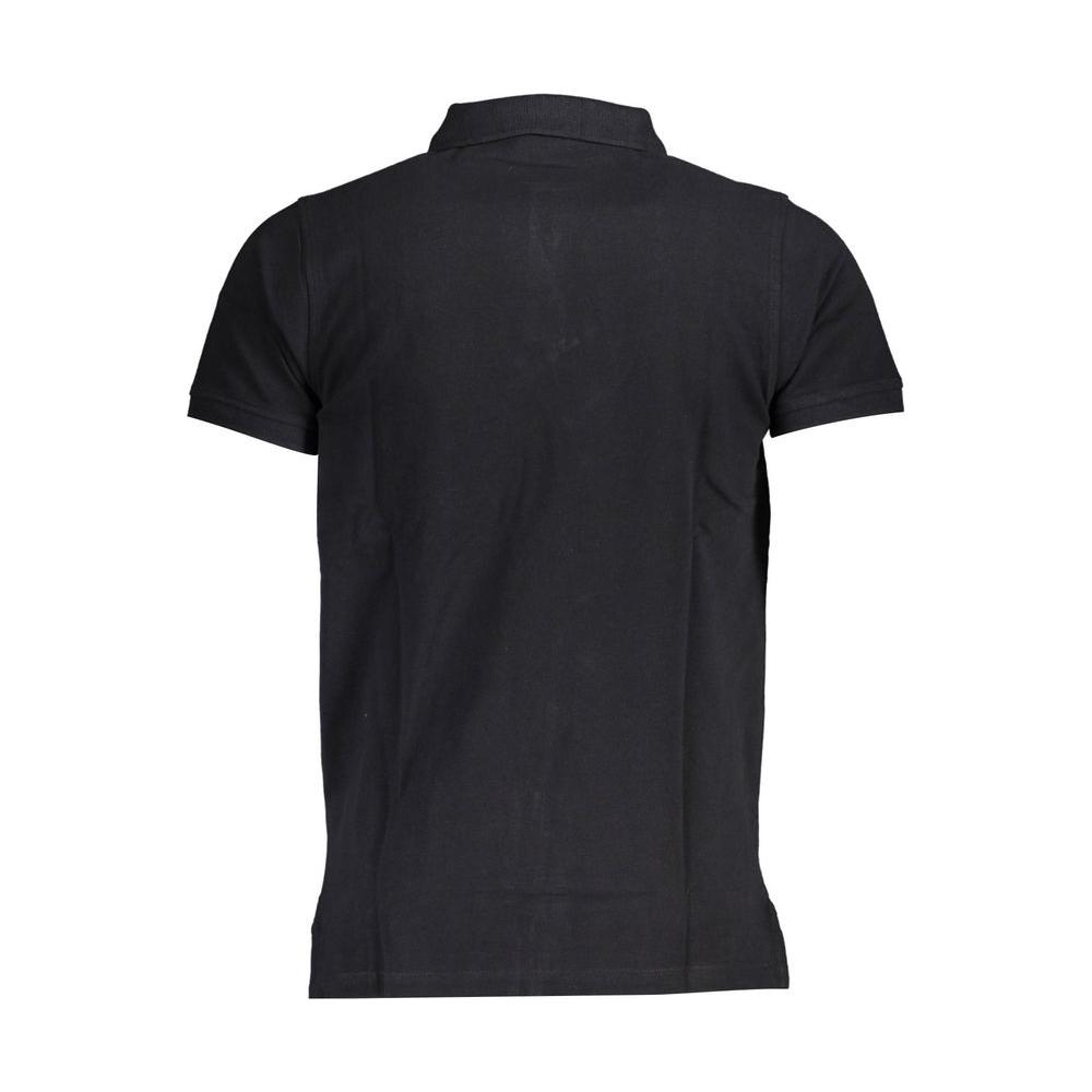 Back view of Norway 1963 black cotton men's polo shirt with short sleeves and classic collar. Casual and versatile design.