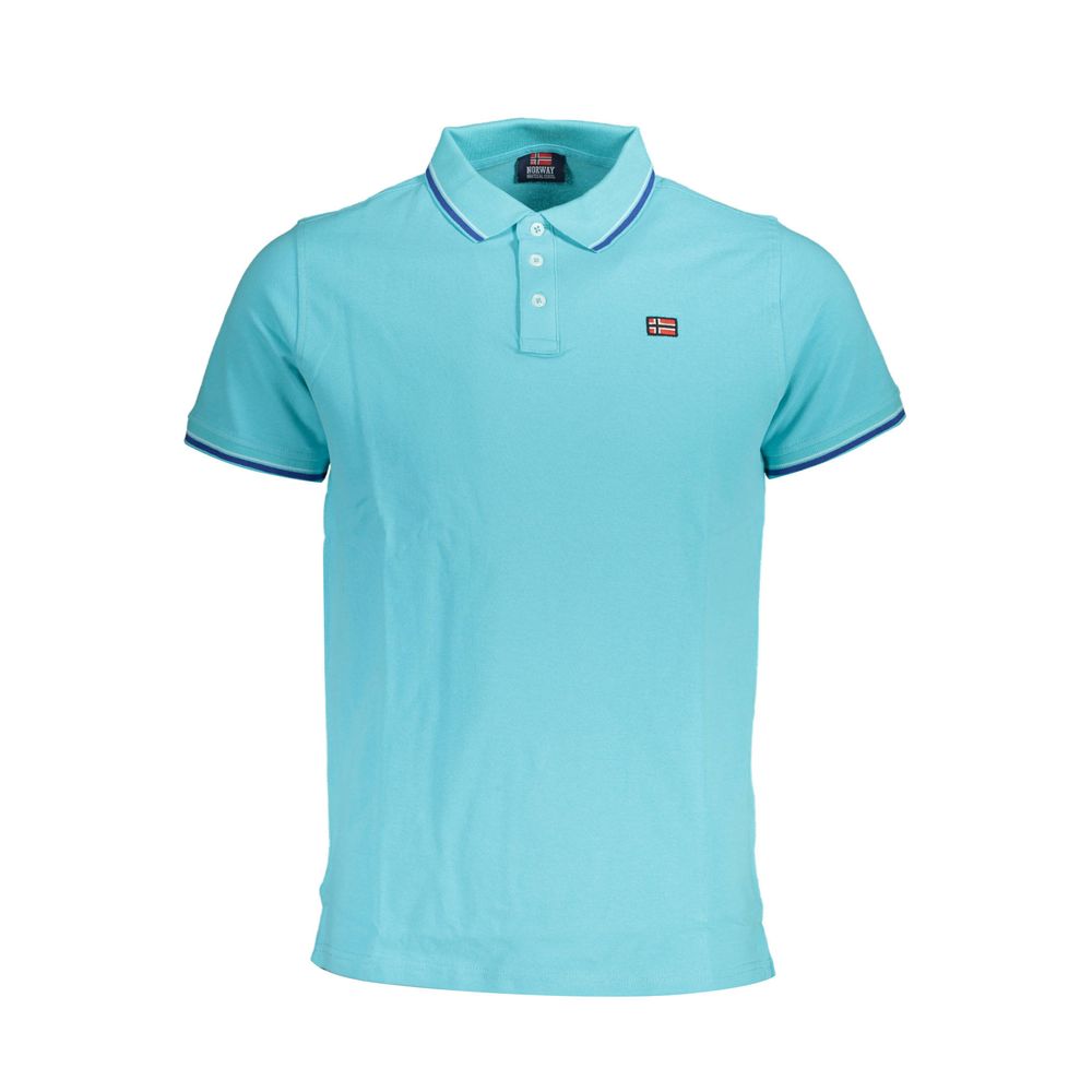 Norway 1963 blue cotton men's polo shirt with short sleeves, classic three-button placket, subtle logo, and contrasting details.