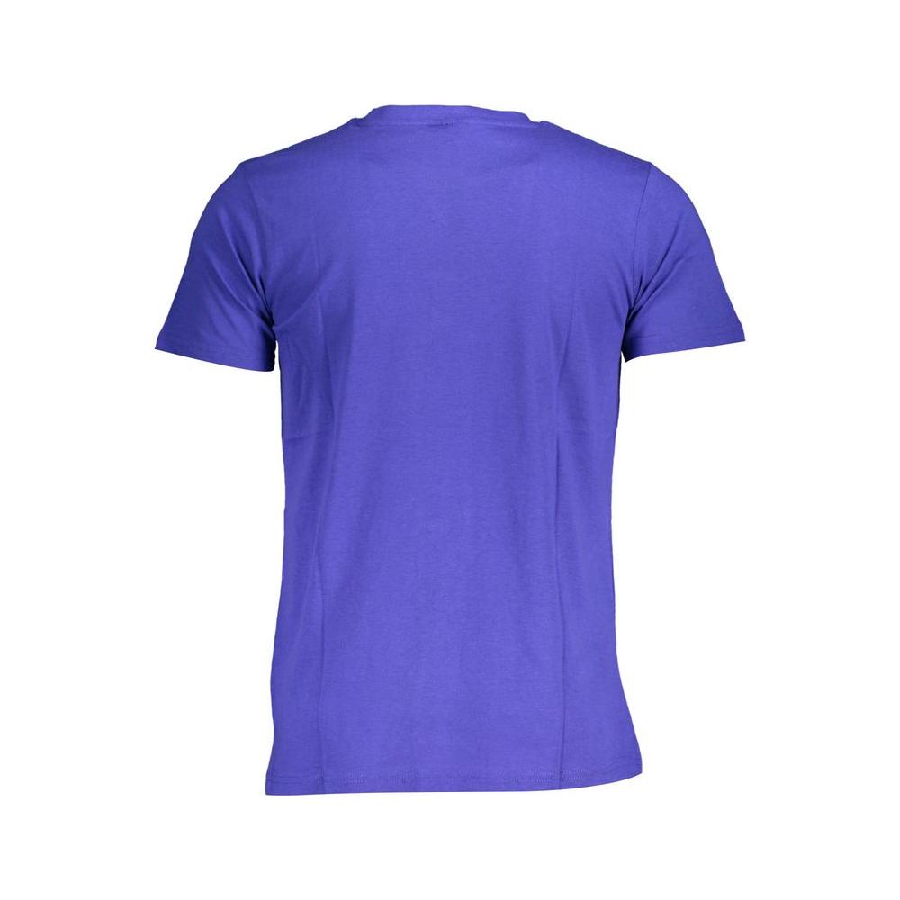 Back view of Norway 1963 blue cotton men's T-shirt with short sleeves and crew neck.