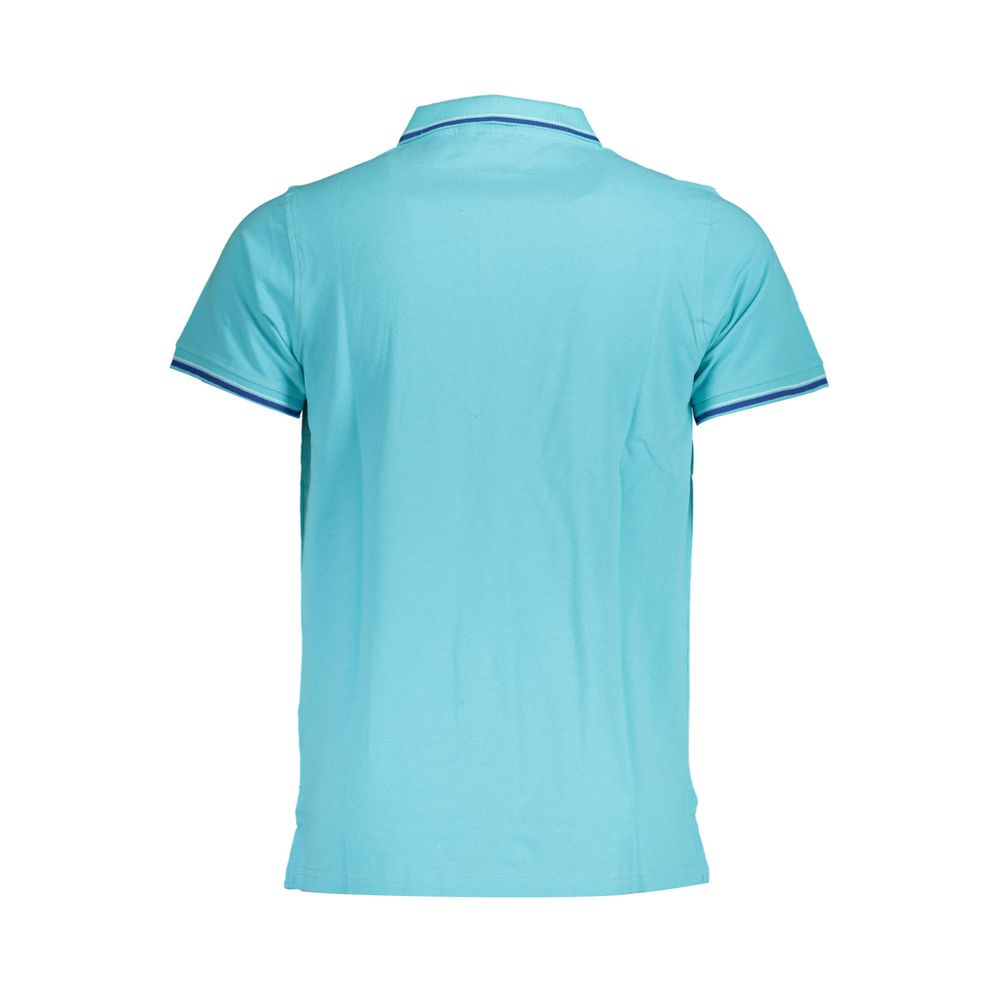 Back view of Norway 1963 Blue Cotton Men Polo Shirt with short sleeves and a classic collar.