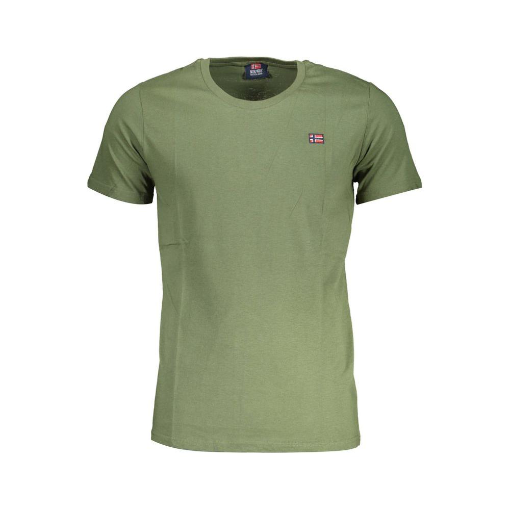 Green cotton men's t-shirt with Norway 1963 logo, short sleeves, crew neck, iconic style, vibrant hue, ultimate statement piece for men.