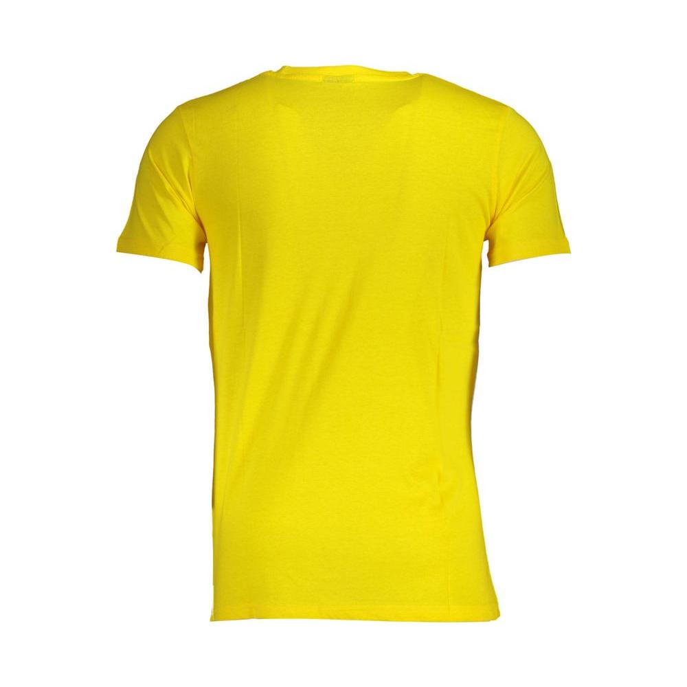 Back view of Norway 1963 yellow cotton men's T-shirt with classic crew neck and short sleeves, showcasing premium craftsmanship.