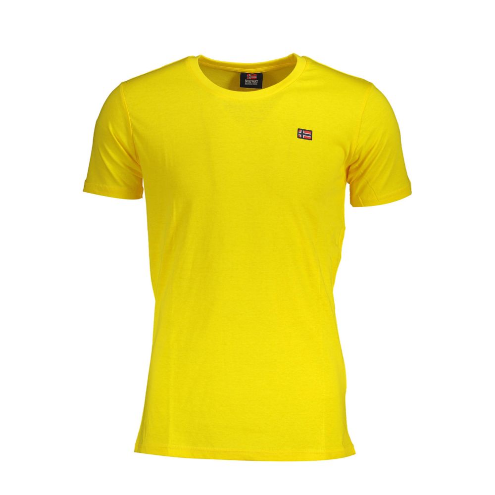 Bright yellow Norway 1963 men's T-shirt in premium cotton with a classic crew neck and logo emblem. Short sleeve summer casual wear.