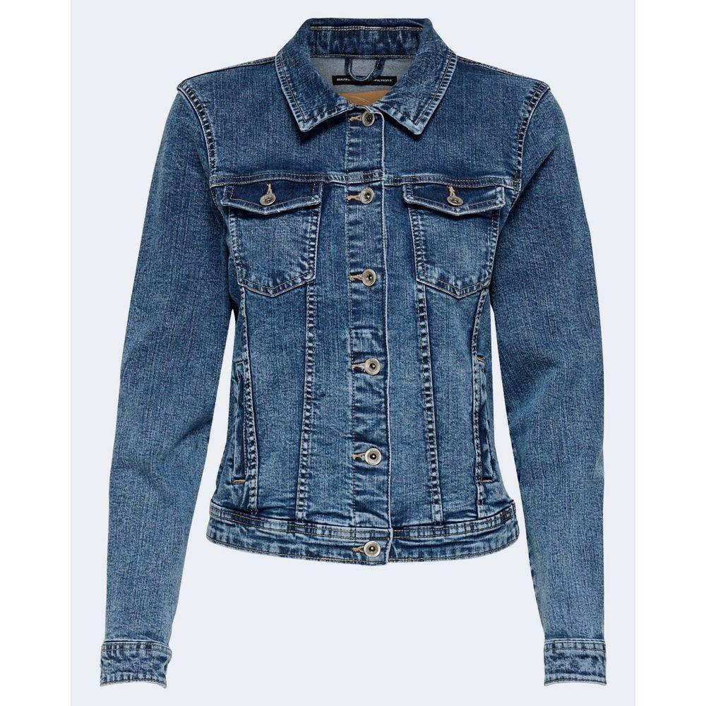 Blue cotton denim jacket with button closure and pockets, made from 98% cotton and 2% elastane. Trendy and versatile for any outfit.