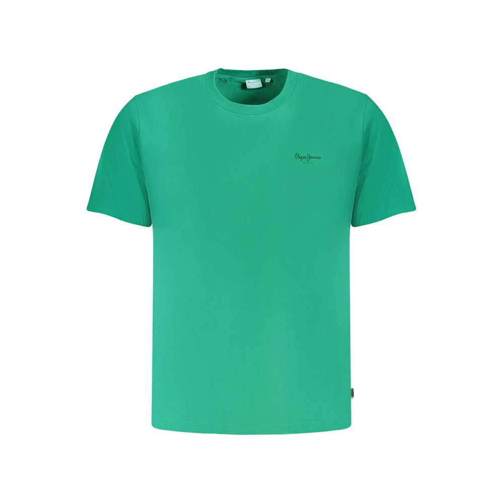 Pepe Jeans green cotton T-shirt with short sleeves, crew neck, logo print, made from 100% sustainable cotton.