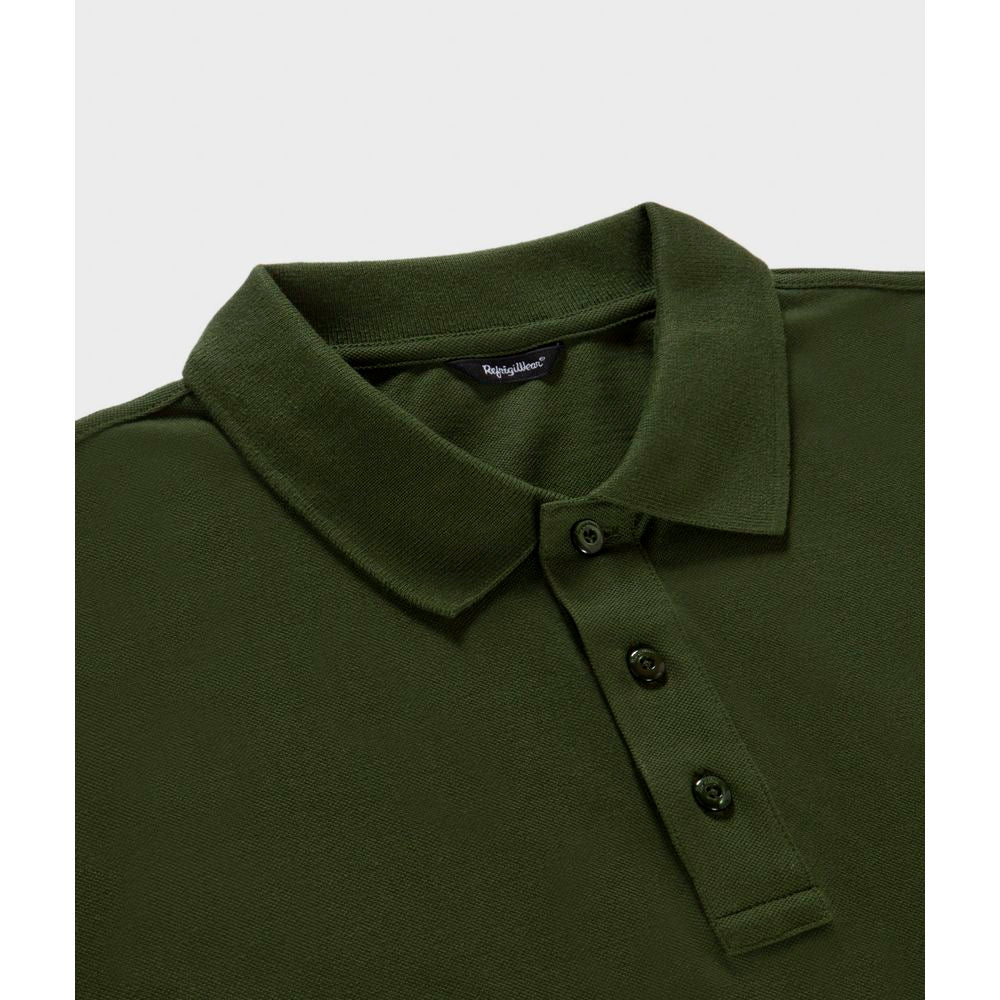 Refrigiwear green cotton polo shirt with elastic sleeves and button-down collar.