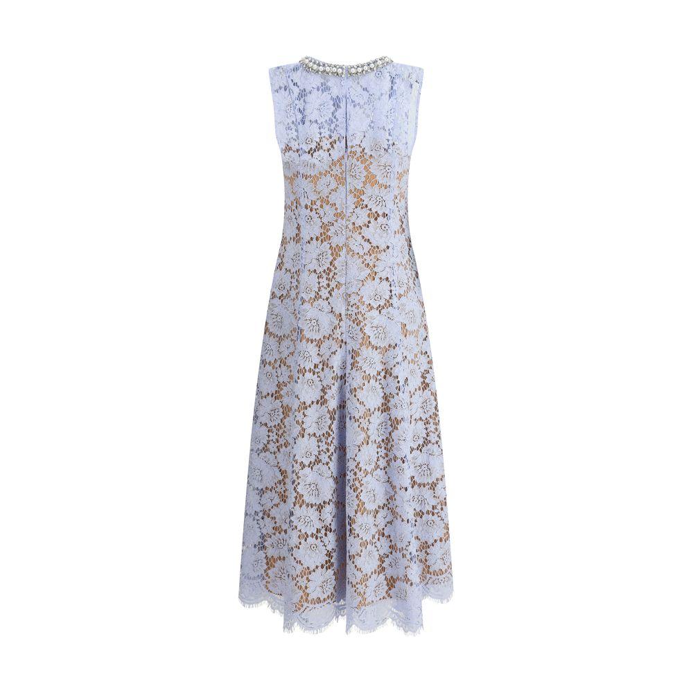 Floral lace midi dress by Self-Portrait with pearl choker, sleeveless, and zipper back, perfect for ceremonies and special events.