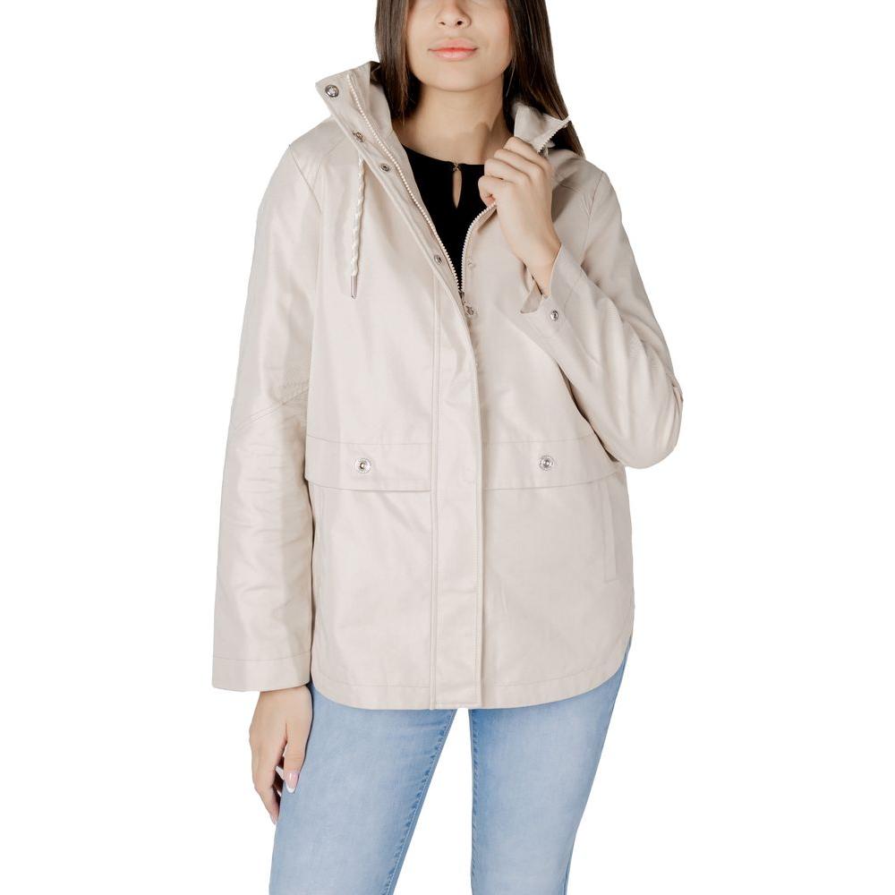 Street One beige cotton parka jacket with adjustable hood and front pockets, perfect for casual styling and cooler days.