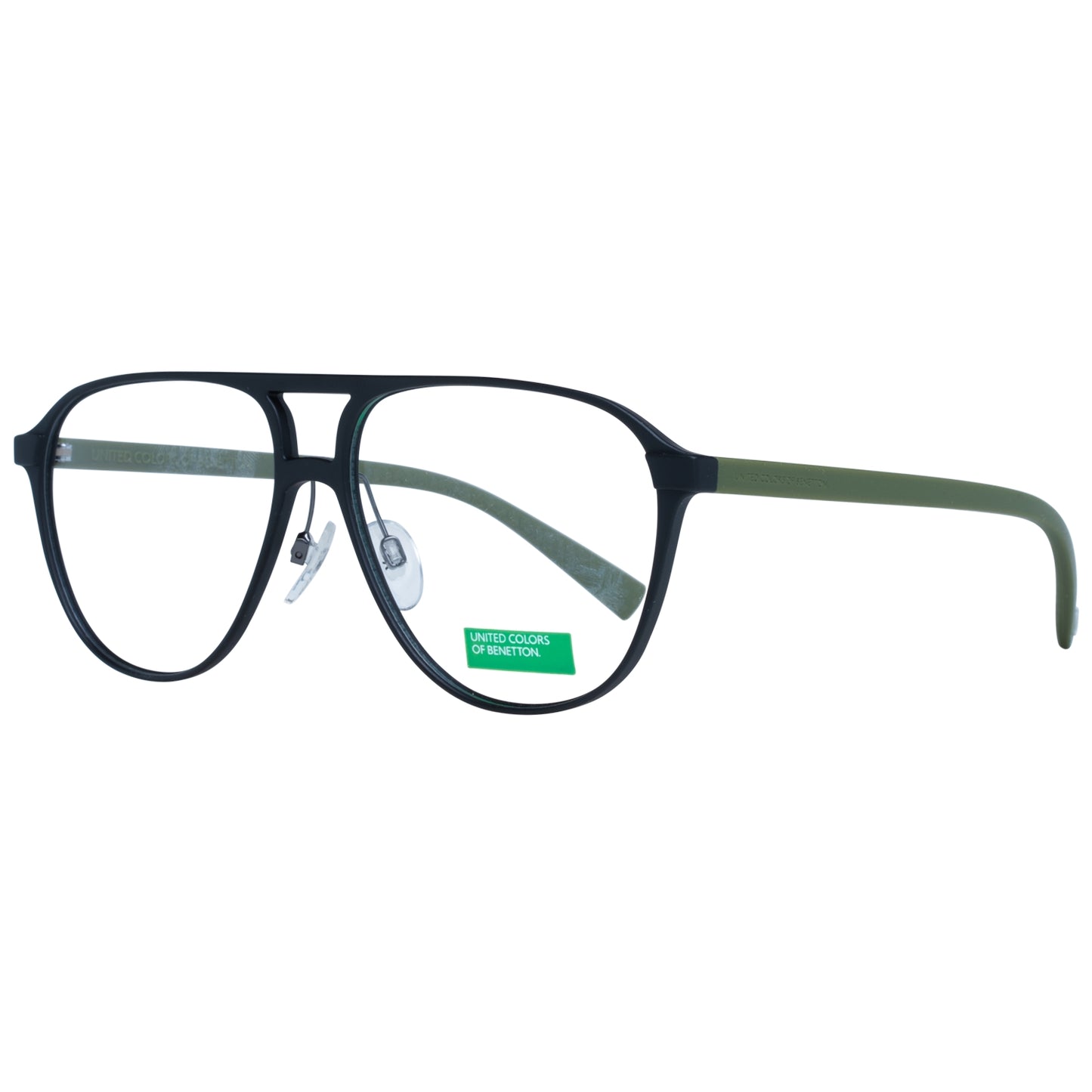 Benetton MOD BEO1008 56001 gent's eyeglasses with black frame and green arms, stylish and modern design for men.