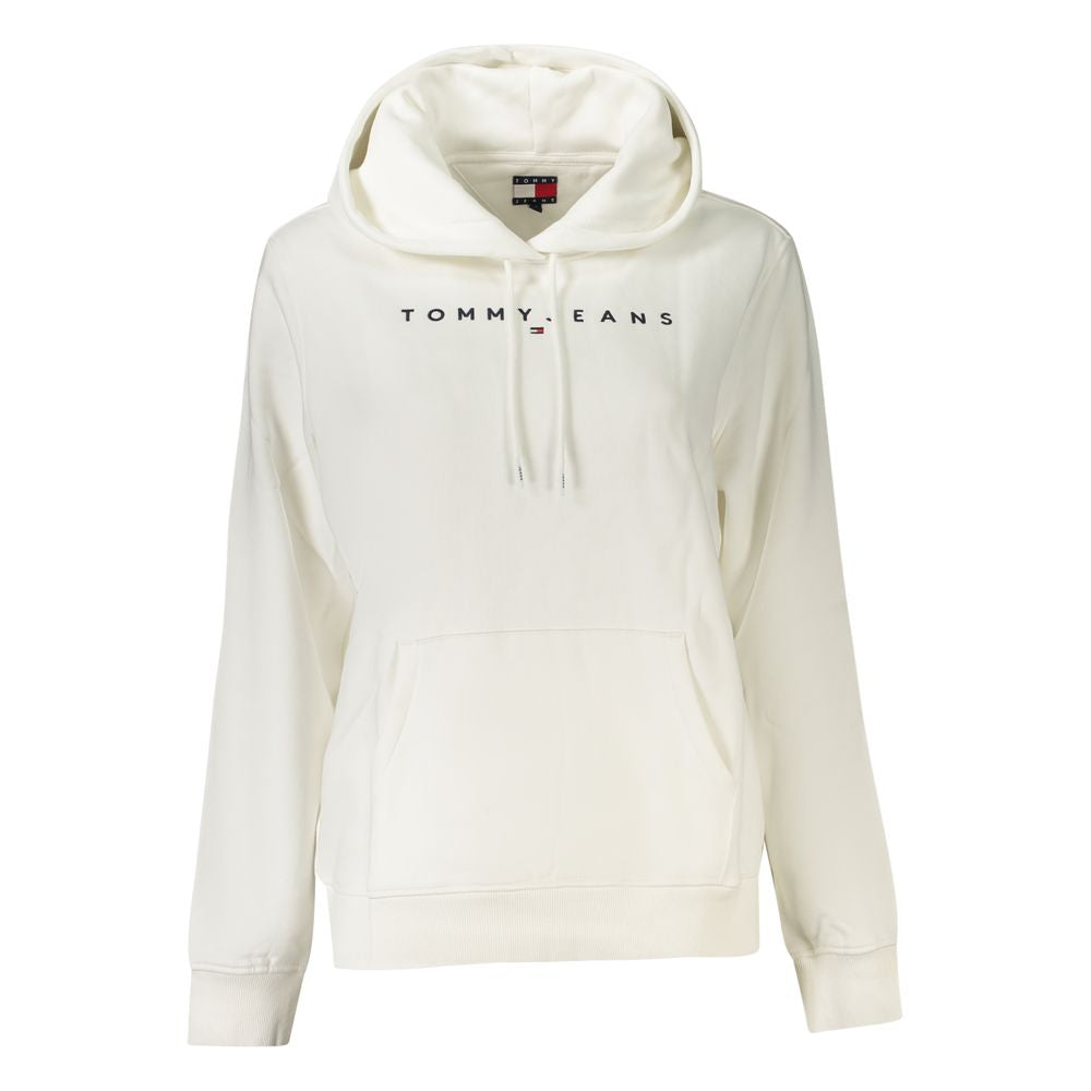 Tommy Hilfiger white cotton women's sweatshirt with hood and embroidered logo, perfect for chic style and comfort.