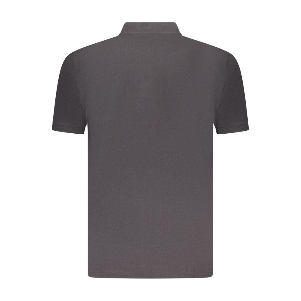 Back view of U.S. Grand Polo black cotton men's polo shirt with Korean collar and short sleeves.