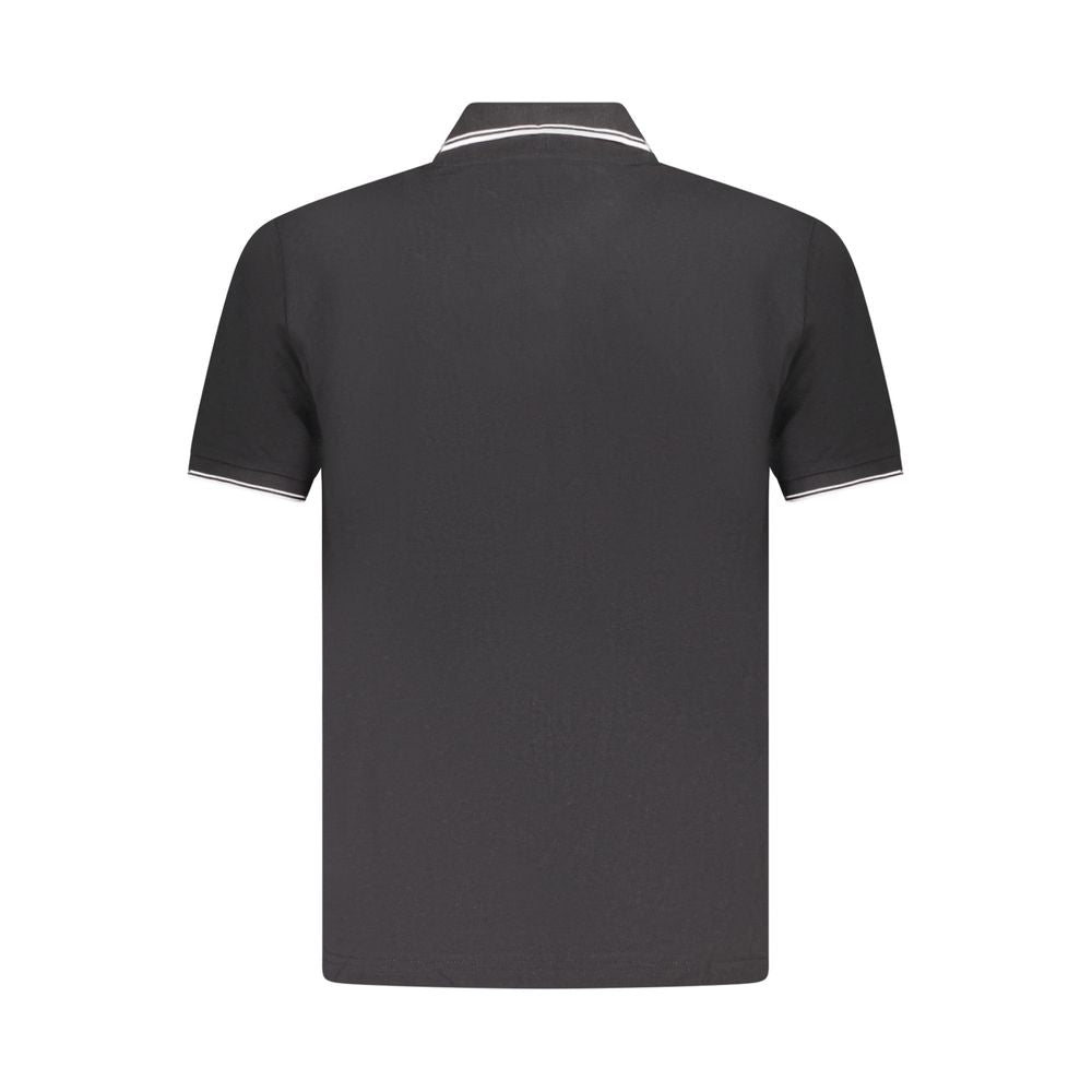 Back view of U.S. Grand Polo black cotton men's polo shirt with contrasting details and embroidery logo.