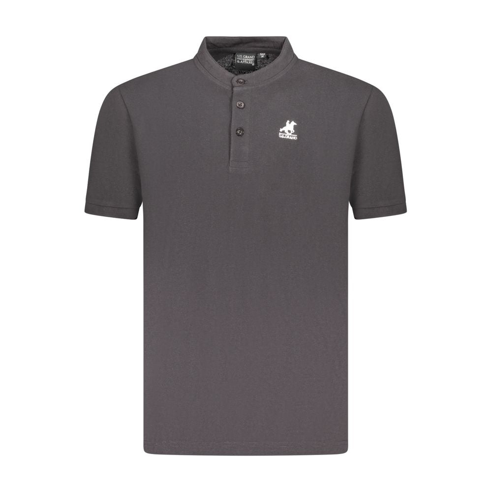 Alt Tag: U.S. Grand Polo Black Cotton Men's Polo Shirt with Korean collar and embroidery, classic style for a sophisticated look.