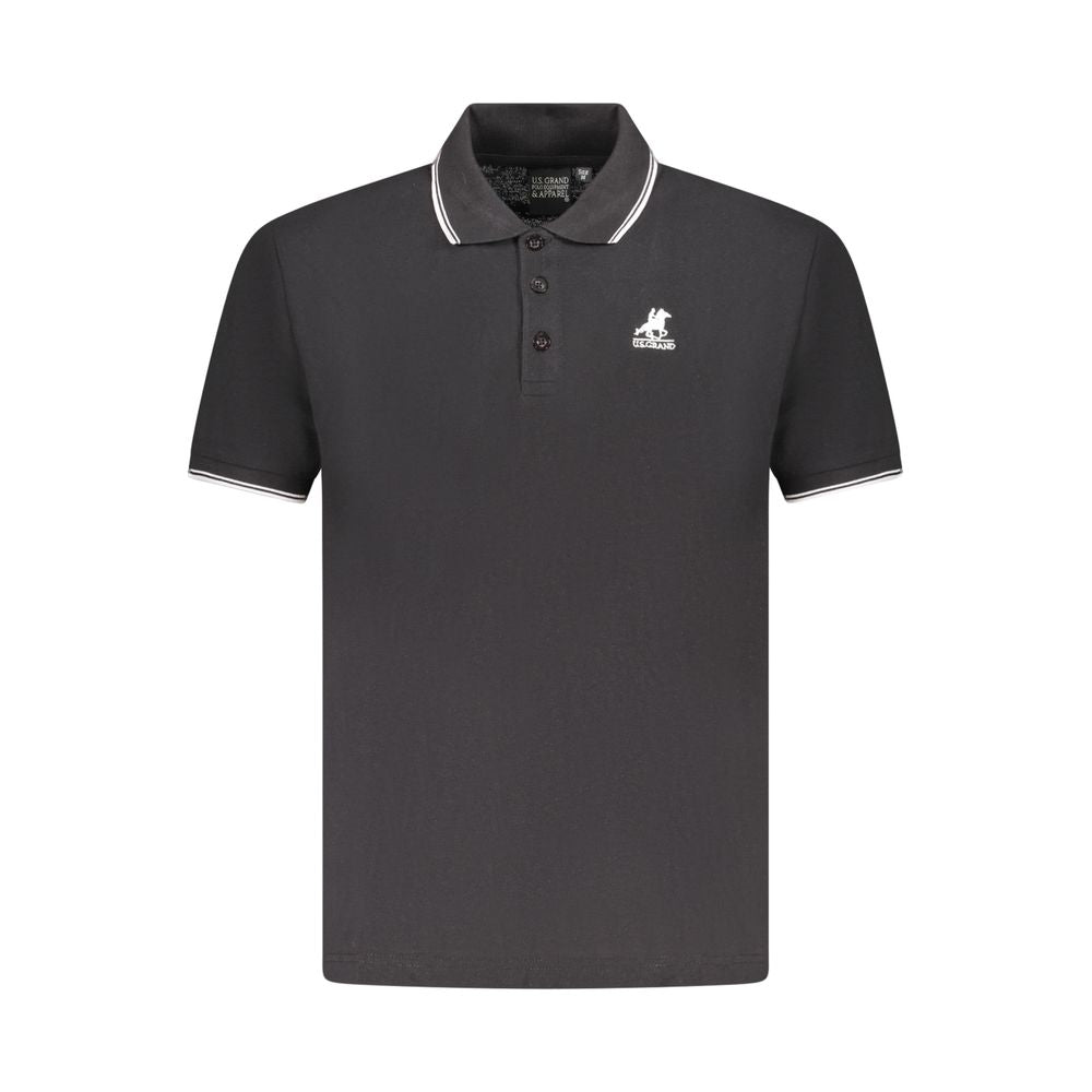 U.S. Grand Polo Black Cotton Men Polo Shirt with contrast details and embroidered logo, short sleeve, premium comfort.