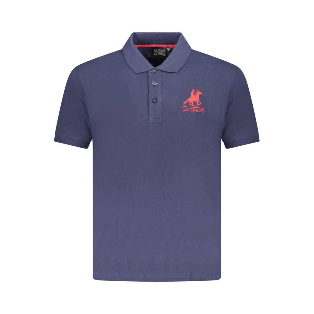 U.S. Grand Polo blue cotton men's polo shirt with logo embroidery and 3-button placket, classic and sophisticated style.