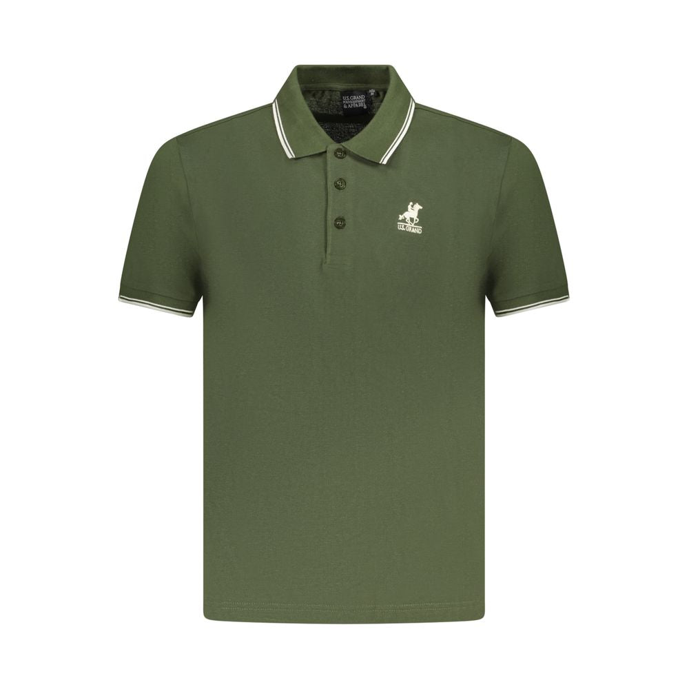 U.S. Grand Polo green cotton men polo shirt with short sleeves and embroidered logo, perfect for casual or smart-casual occasions.
