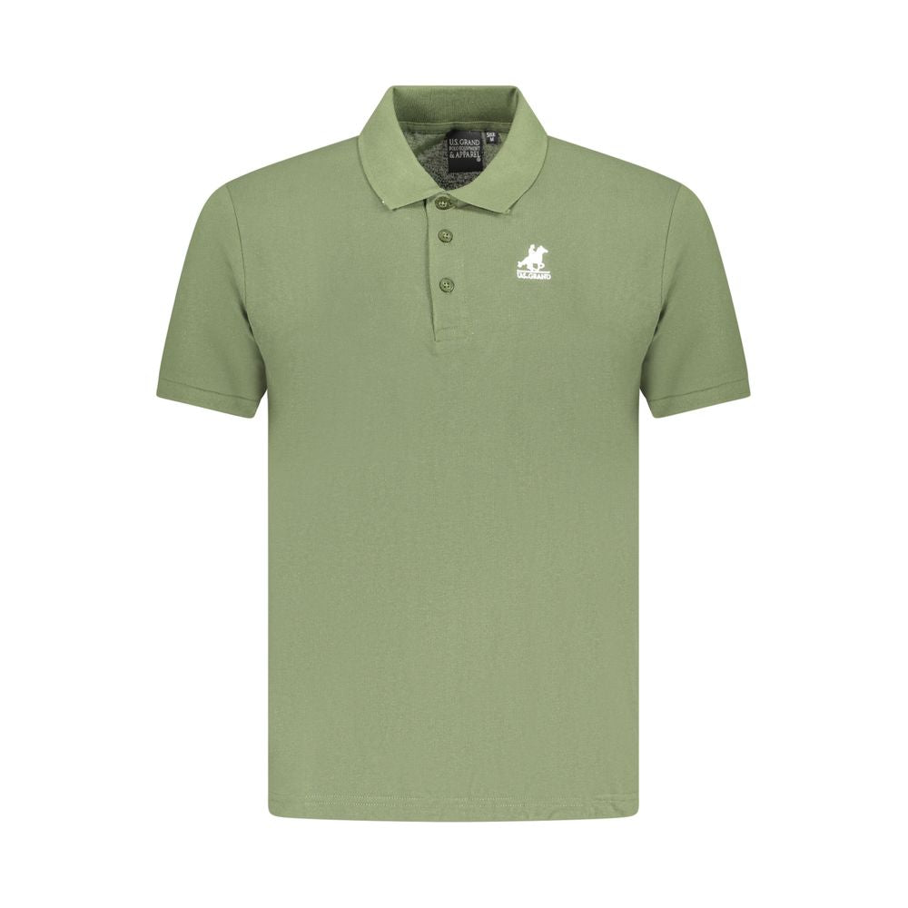 U.S. Grand Polo green cotton men's polo shirt with embroidered logo and three-button placket, offering comfort and elegance.