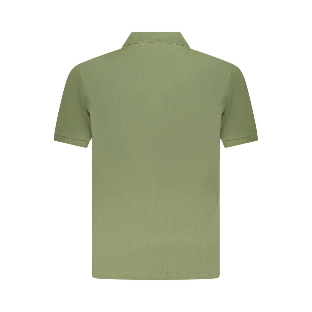 Back view of green U.S. Grand Polo cotton men's shirt with short sleeves, showcasing minimalist design and classic style.