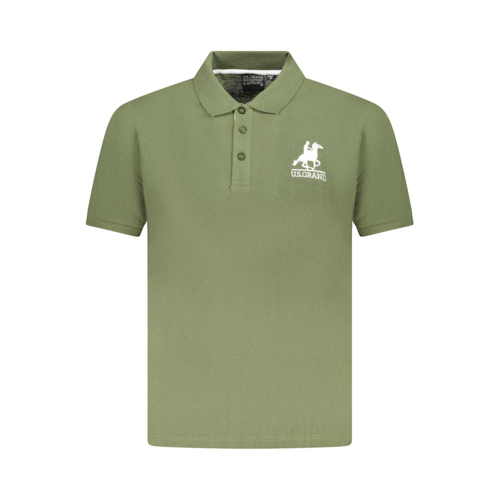 U.S. Grand Polo green cotton men's polo shirt with embroidery and logo, short sleeves, three-button placket, classic style.