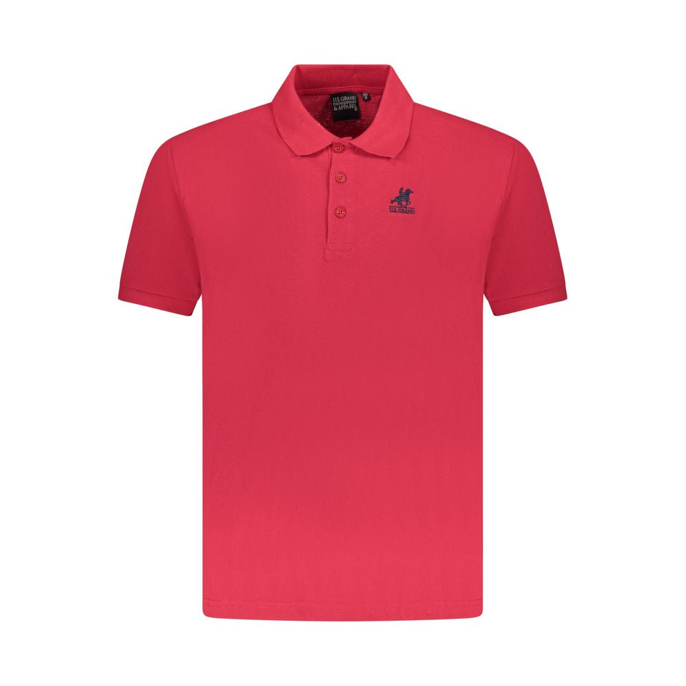 U.S. Grand Polo red cotton men's polo shirt, featuring short sleeves and embroidery logo, ideal for casual or upscale occasions.