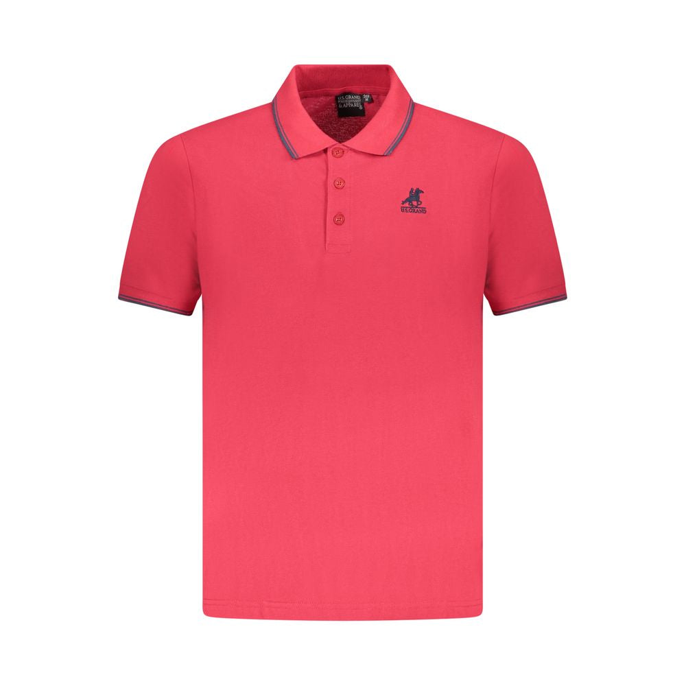U.S. Grand Polo red cotton men's polo shirt with embroidered logo and classic three-button design, showcasing elegant sporty style.