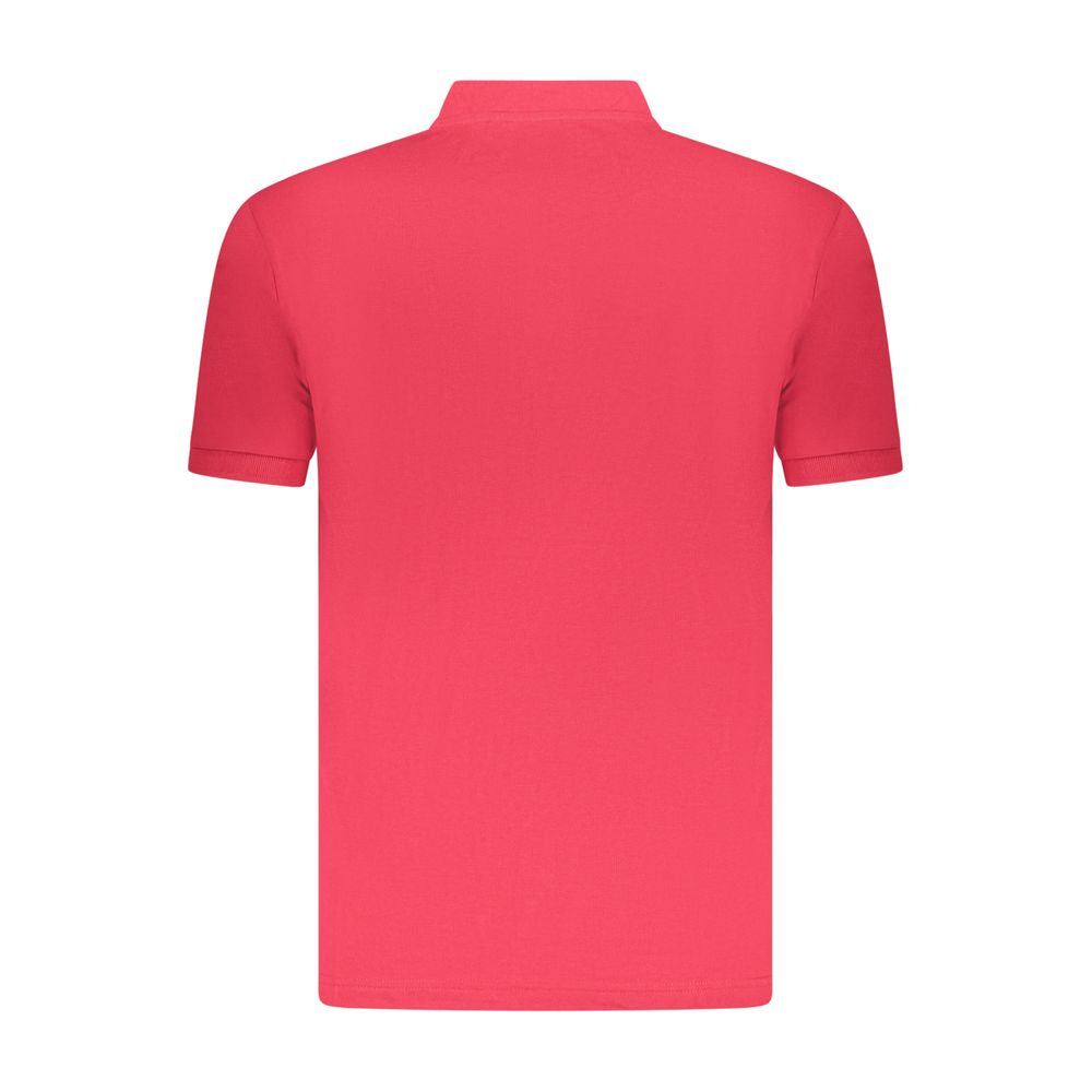 Back view of U.S. Grand Polo red cotton men's polo shirt with Korean collar and short sleeves, showcasing stylish design.