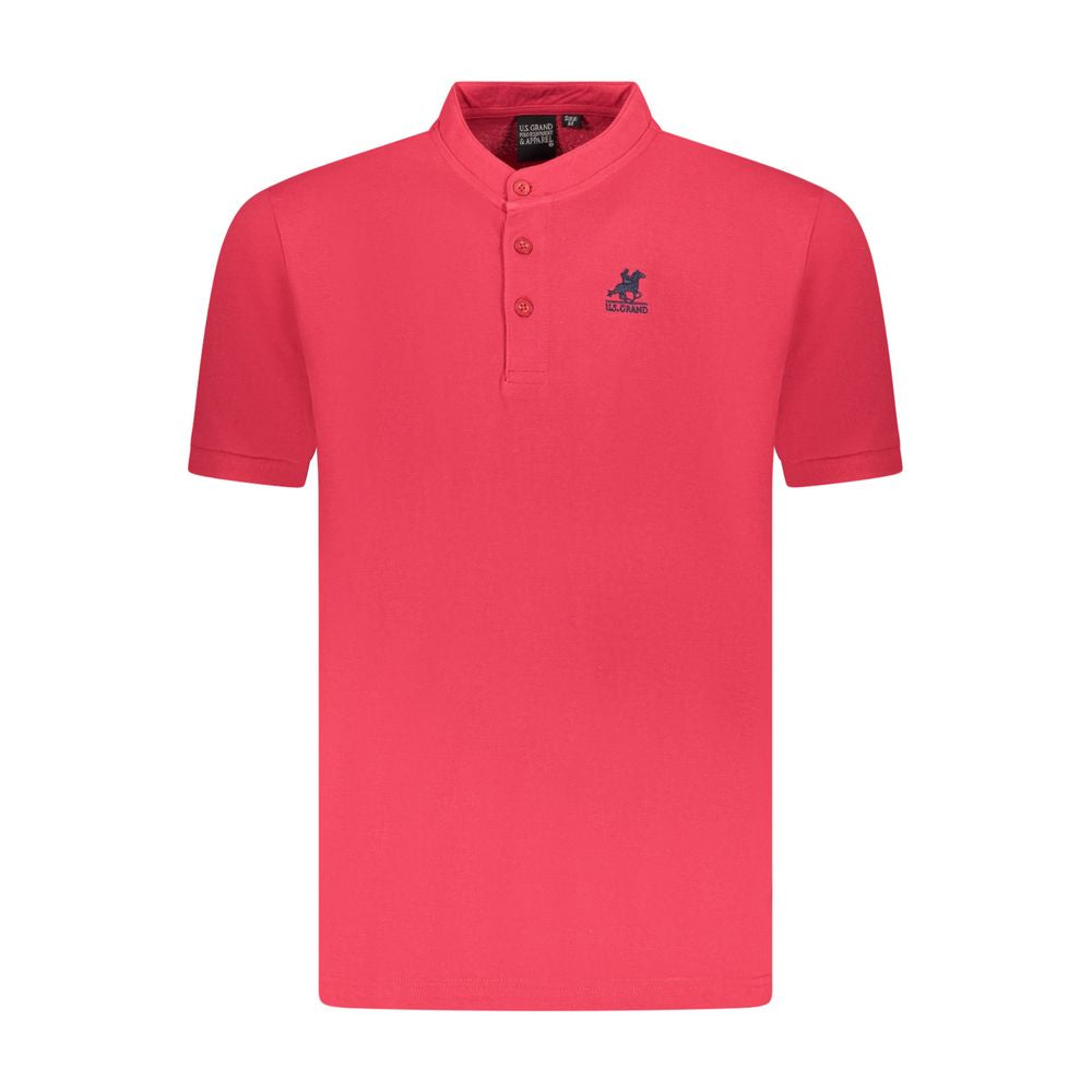 U.S. Grand Polo red cotton men's polo shirt with Korean collar and embroidered logo, showcasing style and comfort.