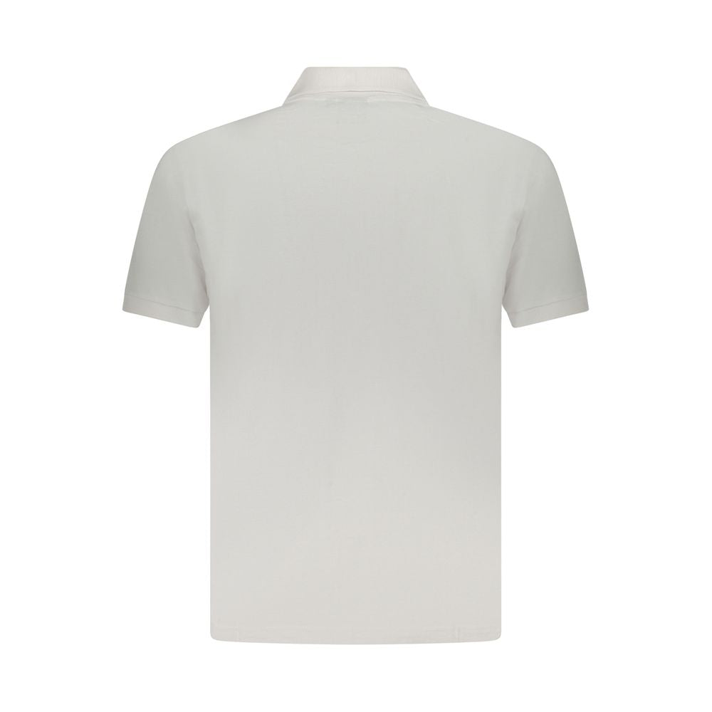 Back view of U.S. Grand Polo white cotton men's polo shirt featuring short sleeves and classic design.