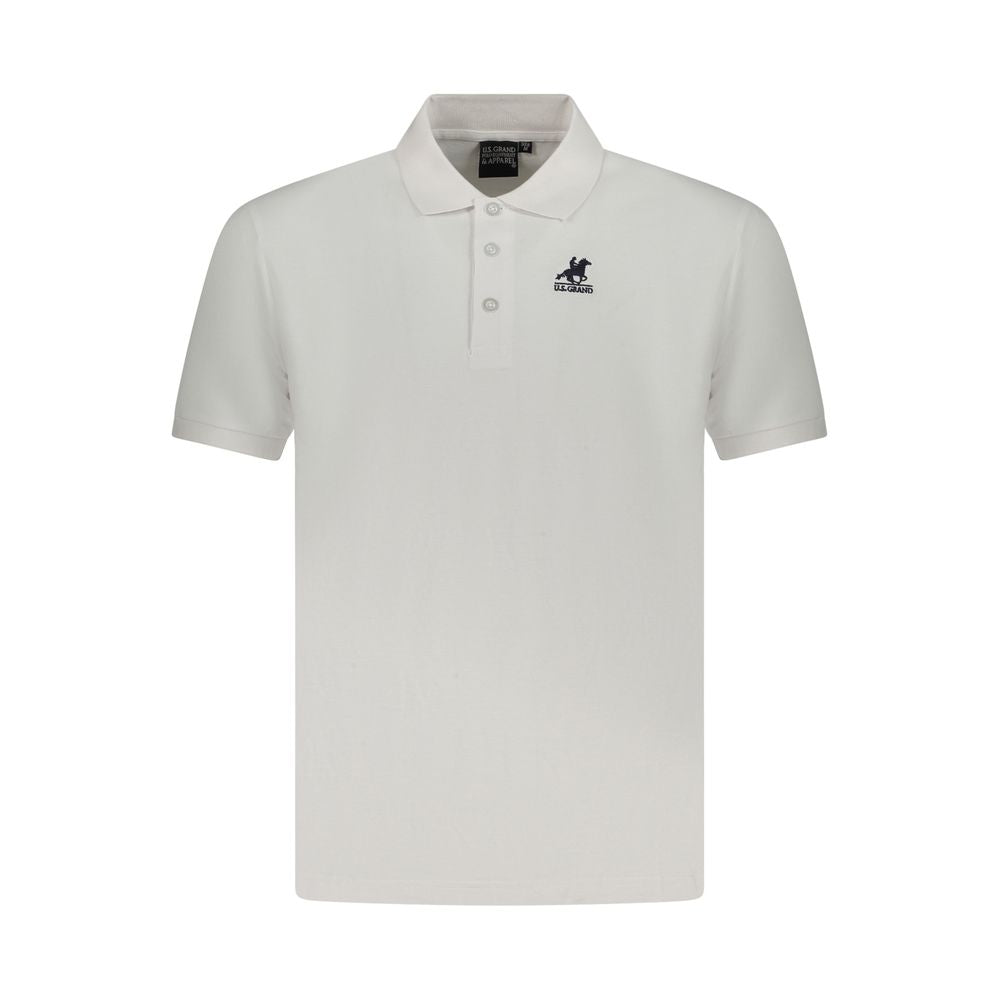 U.S. Grand Polo white cotton men's polo shirt with short sleeves and embroidered logo, ideal for a sophisticated casual look.