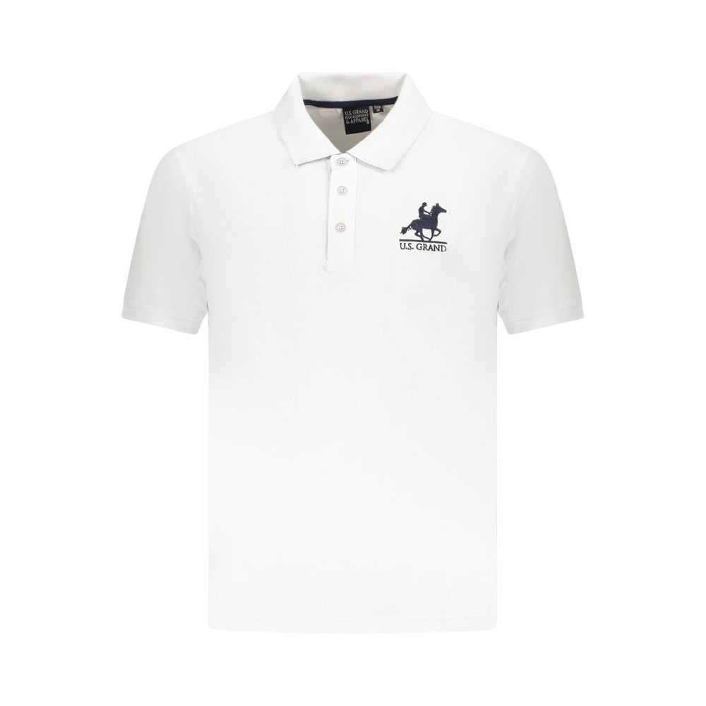 U.S. Grand Polo white cotton men's polo shirt with embroidered logo and 3-button placket, classic and contemporary style.