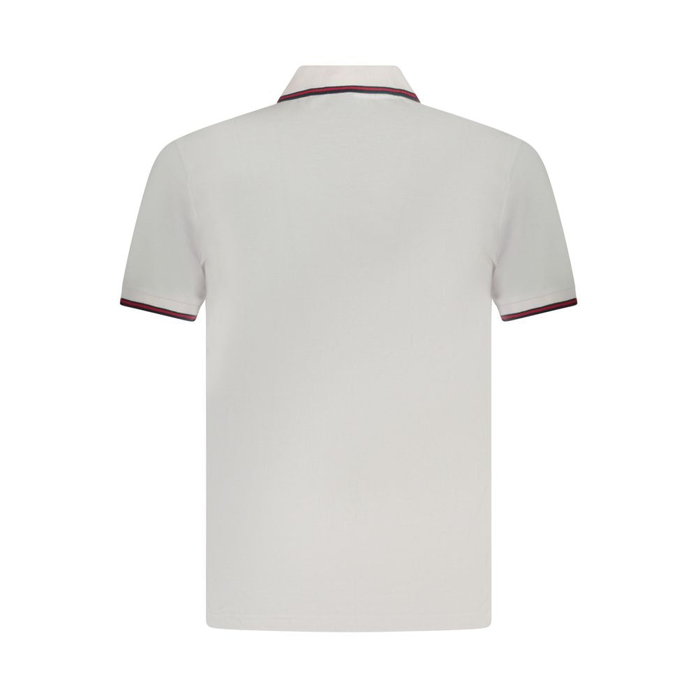 Back view of U.S. Grand Polo white cotton men's polo shirt, featuring short sleeves and elegant contrast detail. Ideal for casual elegance.