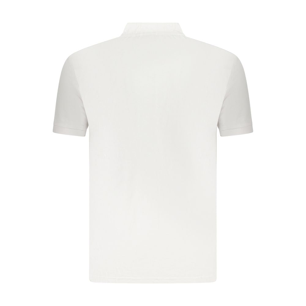 Back view of U.S. Grand Polo white cotton men's polo shirt with Korean collar and 3-button design, showcasing elegance and style.